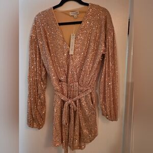 She + Sky Glittering Sequin Romper In Rose Gold